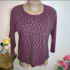 3x Relativity Red Blue Cotton Multicolored Long Sleeve Top Stretch Plus Fitted